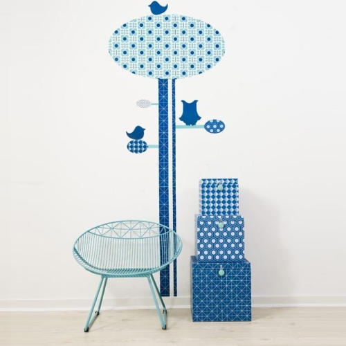 Miarka wzrostu - naklejka na ścianę drzewko niebieskie