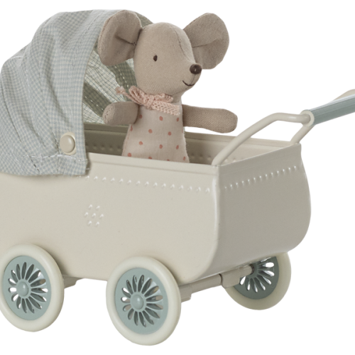 Mysz Baby w Wózku Mięta Maileg