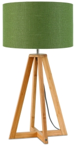 LAMPA STOŁOWA EVEREST 4-NOŻNA 34CM/ ABAŻUR 32X20CM, LNIANY ZIELEŃ LASU	GOOD&MOJO