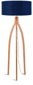 LAMPA PODŁOGOWA ANNAPURNA BAMBUS 3-NOŻNA 128CM/ABAŻUR 60X30CM, LNIANY BLUE DENIM  GOOD&MOJO