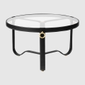 Stolik kawowy Adnet circular black leather 70cm Gubi