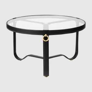 Stolik kawowy Adnet circular black leather 70cm Gubi