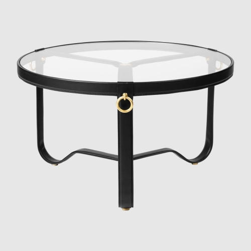 Stolik kawowy Adnet circular black leather 70cm Gubi