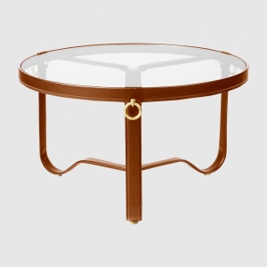 Stolik kawowy Adnet circular tan leather 70cm Gubi