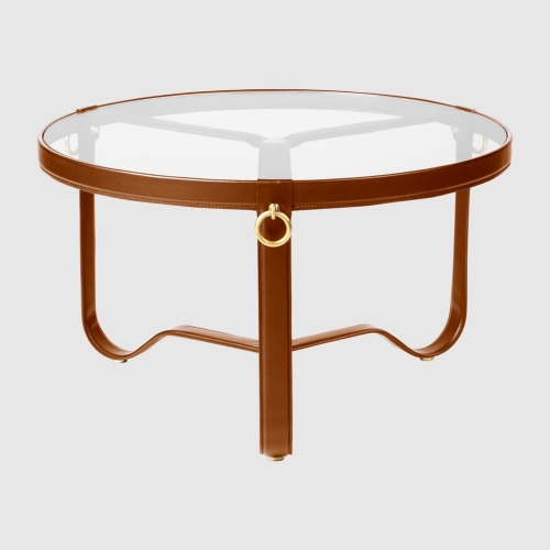 Stolik kawowy Adnet circular tan leather 70cm Gubi