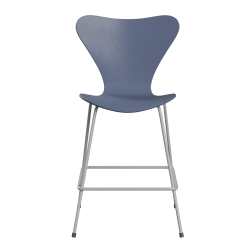 FRITZ HANSEN krzesło barowe SERIES 7 64cm fornir barwiony błękit zmierzchu
