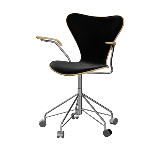 FRITZ HANSEN krzesło obrotowe z podłokietnikami SERIES 7 naturalny fornir tapicerowany front