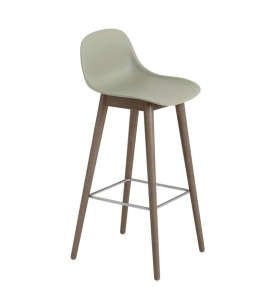 HOKER NA DREWNIANEJ PODSTAWIE Z OPARCIEM FIBER BAR STOOL W. BACKREST  MUUTO - BLADOZIELONY/ NOGI CIEMNOBRĄZOWE