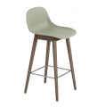 HOKER NA DREWNIANEJ PODSTAWIE Z OPARCIEM FIBER BAR STOOL W. BACKREST  MUUTO - BLADOZIELONY/ NOGI CIEMNOBRĄZOWE