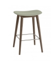 HOKER NA DREWNIANEJ PODSTAWIE FIBER COUNTER STOOL / WOOD BASE MUUTO - BLADOZIELONY/ NOGI CIEMNOBRĄZOWE