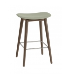 HOKER NA DREWNIANEJ PODSTAWIE FIBER COUNTER STOOL / WOOD BASE MUUTO - BLADOZIELONY/ NOGI CIEMNOBRĄZOWE