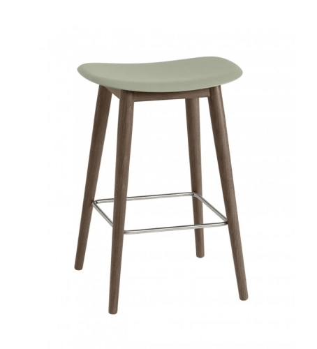 HOKER NA DREWNIANEJ PODSTAWIE FIBER COUNTER STOOL / WOOD BASE MUUTO - BLADOZIELONY/ NOGI CIEMNOBRĄZOWE