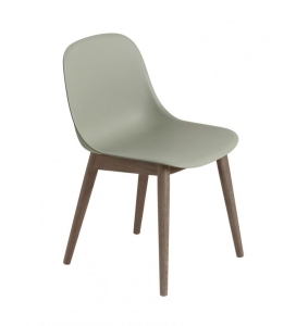 KRZESŁO NA DREWNIANEJ PODSTAWIE FIBER SIDE CHAIR WOOD BASE MUUTO - BLADOZIELONE/ NOGI CIEMNOBRĄZOWE
