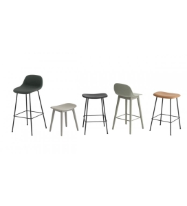 STOŁEK TAPICEROWANY NA DREWNIANEJ PODSTAWIE FIBER STOOL / WOOD BASE H: 45CM MUUTO - RÓŻNE KOLORY