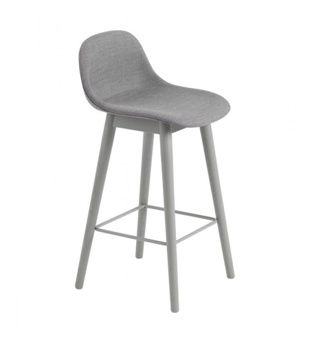 HOKER TAPICEROWANY NA DREWNIANEJ PODSTAWIE Z OPARCIEM FIBER COUNTER STOOL W. BACKREST / WOOD BASE H: 65CM MUUTO - RÓŻNE KOLORY