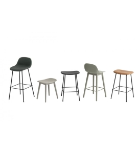 HOKER TAPICEROWANY NA DREWNIANEJ PODSTAWIE Z OPARCIEM FIBER BAR STOOL W. BACKREST / WOOD BASE H: 75CM MUUTO - RÓŻNE KOLORY