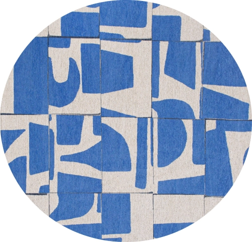 Okrągły Geometryczny Beżowo Niebieski Dywan - PAPERCUT CAMPANULA ROUND 9358 Louis de Poortere  różne warianty 