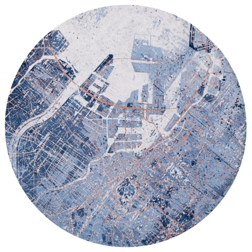 Okrągły Niebieski Dywan Nowoczesny - CITIES TOKYO CONDUCTIVE BLUE ROUND 9314 240 x 240 cm Louis de Poortere 