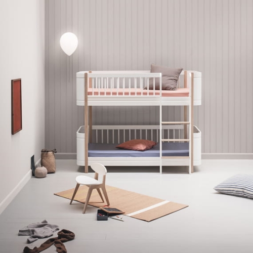 Łóżko pietrowe Mini+ low bunk Wood WHITE/OAK Oliver Furniture